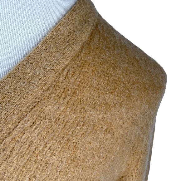 Vintage Revere Cardigan Kurt Cobain Mohair Sweater Mens Medium Tan 60s Elbow Pad - Picture 3 of 12